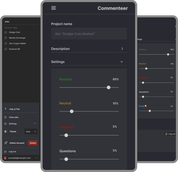 Commenteer app on mobile, tablet and desktop screens