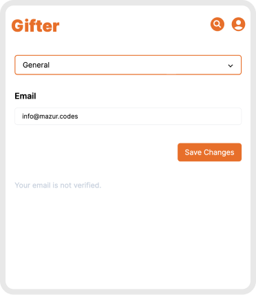 gifter app dashboard email mobile screen