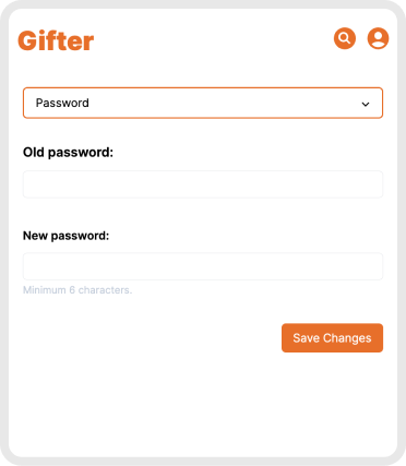 gifter app dashboard reset password mobile screen